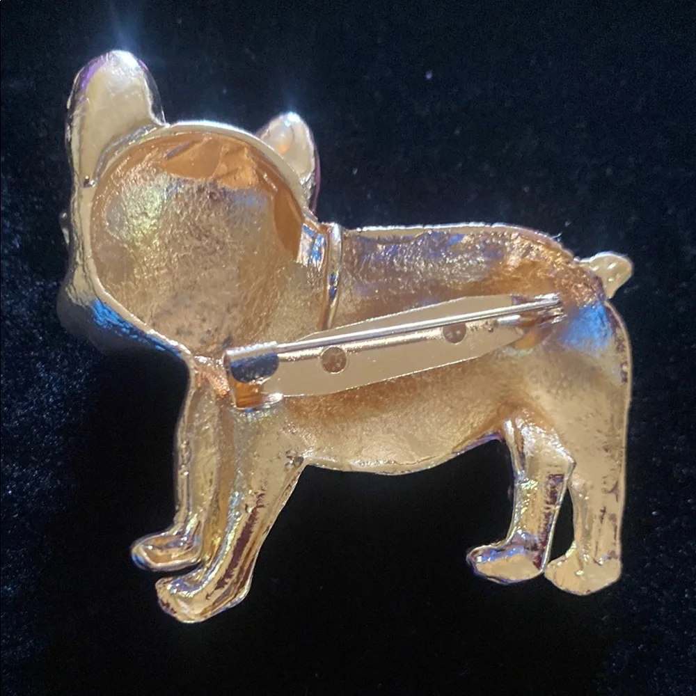 Pink Rhinestone French Bulldog Brooch - Picture 6 of 8